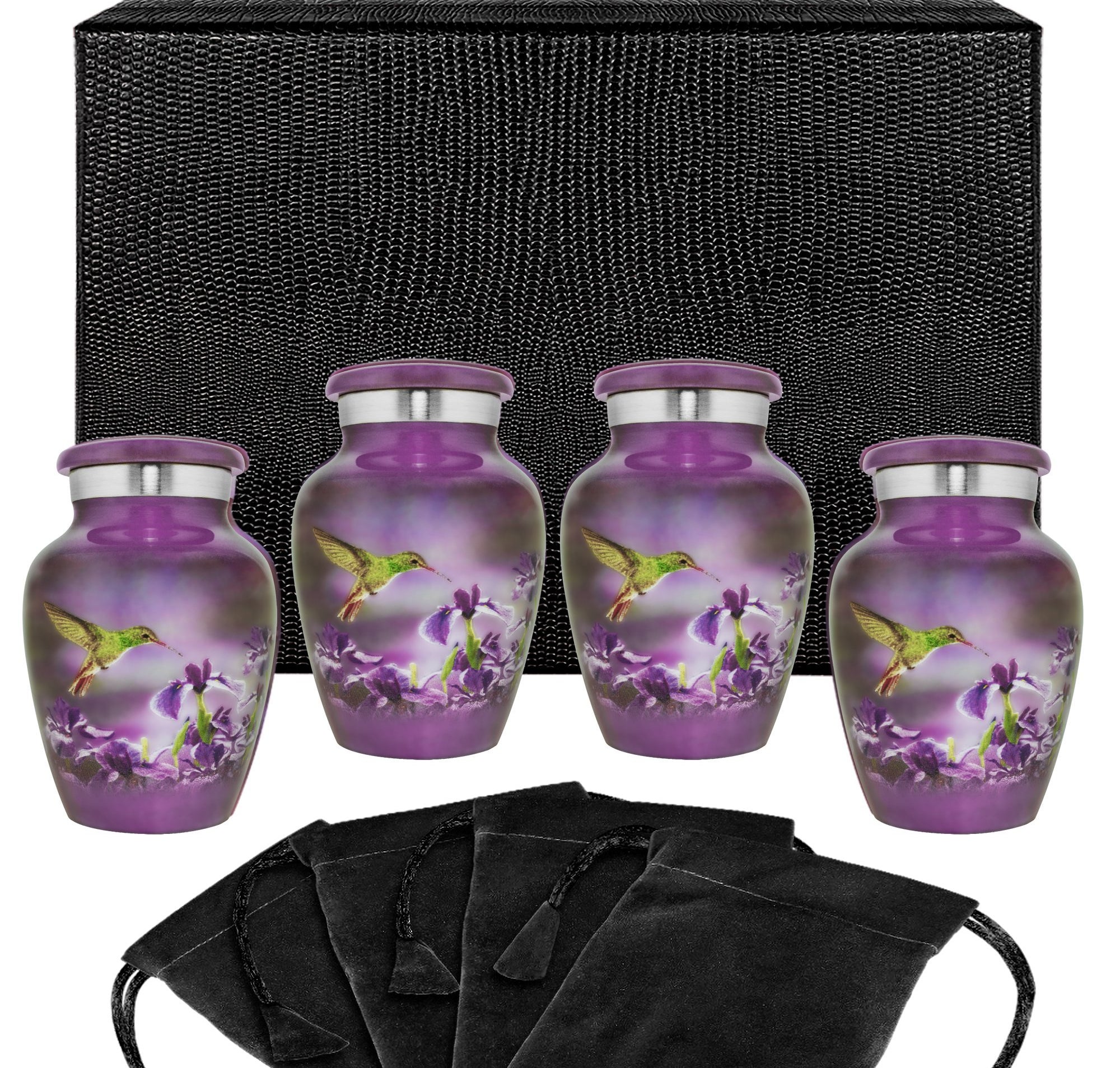 Natures Peace Hummingbird Small Keepsake Urns for Human Ashes - Set of 4 - w Case