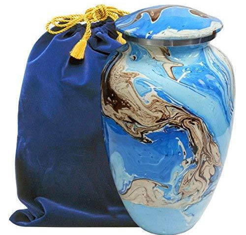 Ocean Tides Beautiful Adult Cremation Urn for Human Ashes - w Velvet Bag