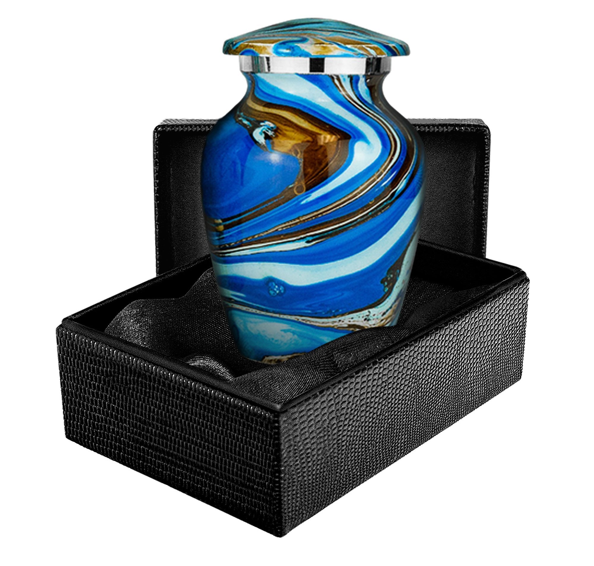 Ocean Tides Beautiful Small Keepsake Urn for Human Ashes - Qnty 1 - with Case