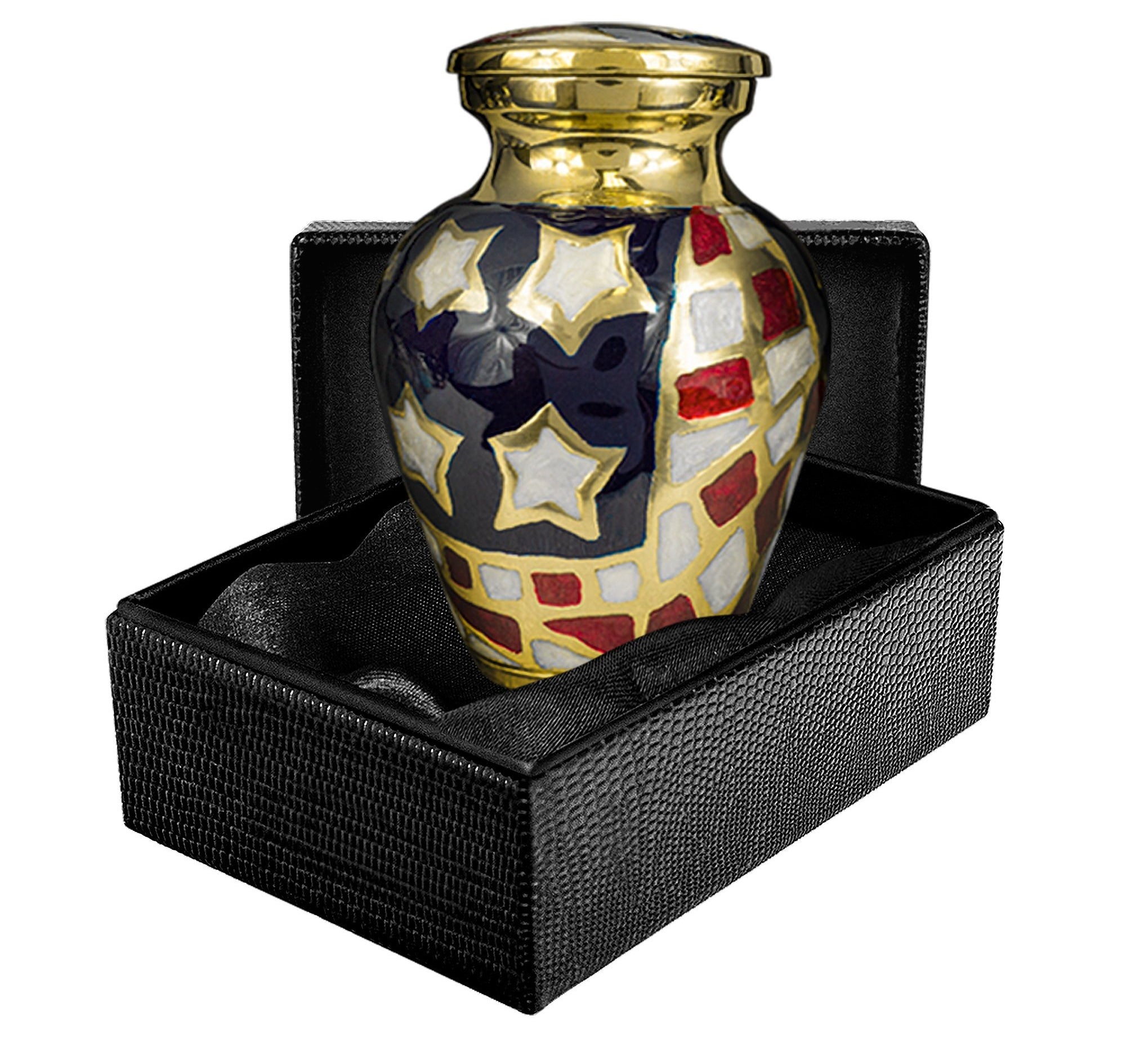 Patriotic Small Keepsake Urns for Human Ashes - Qnty 1 - for Veterans - w Case