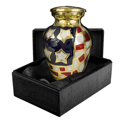 Patriotic Small Keepsake Urns for Human Ashes - Qnty 1 - for Veterans - w Case