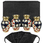 Patriotic Small Keepsake Urns for Human Ashes - Set of 4 - for Veterans - w Case