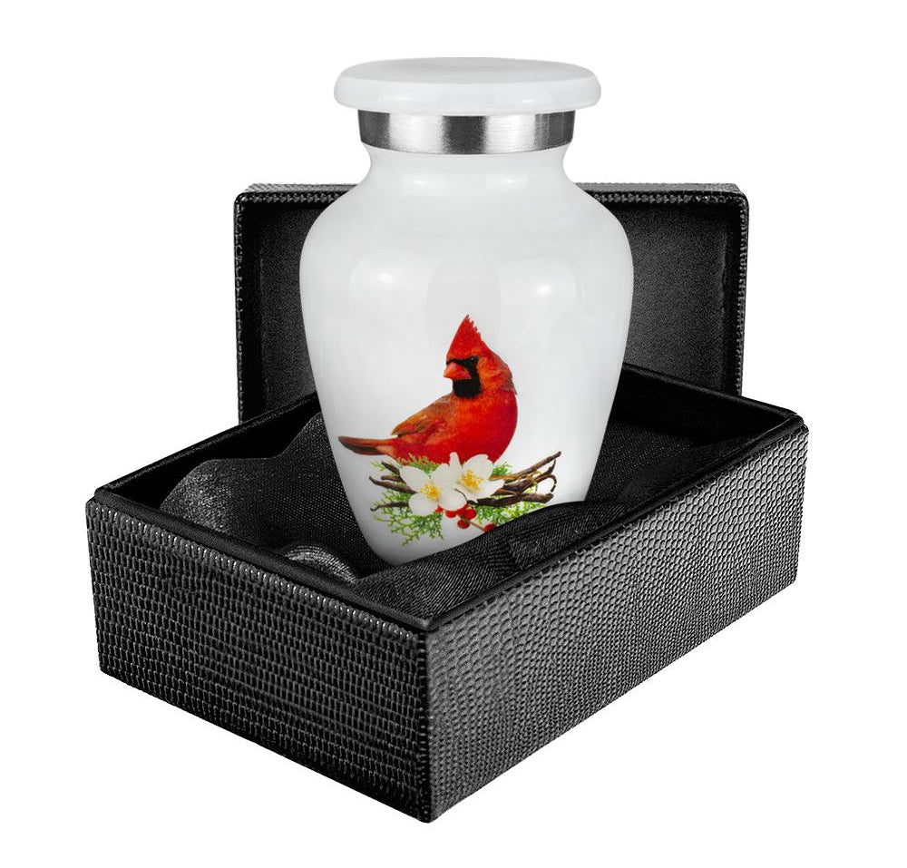 Peace and Harmony Beautiful Red Cardinal Small Keepsake Urn for Human Ashes - Qnty 1 - w Case
