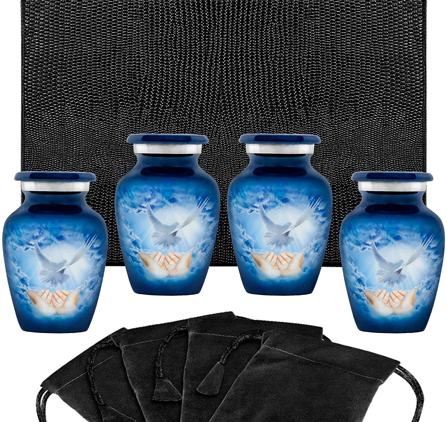 Peaceful Dove Small Keepsake Urns for Human Ashes - Set of 4 - w Case