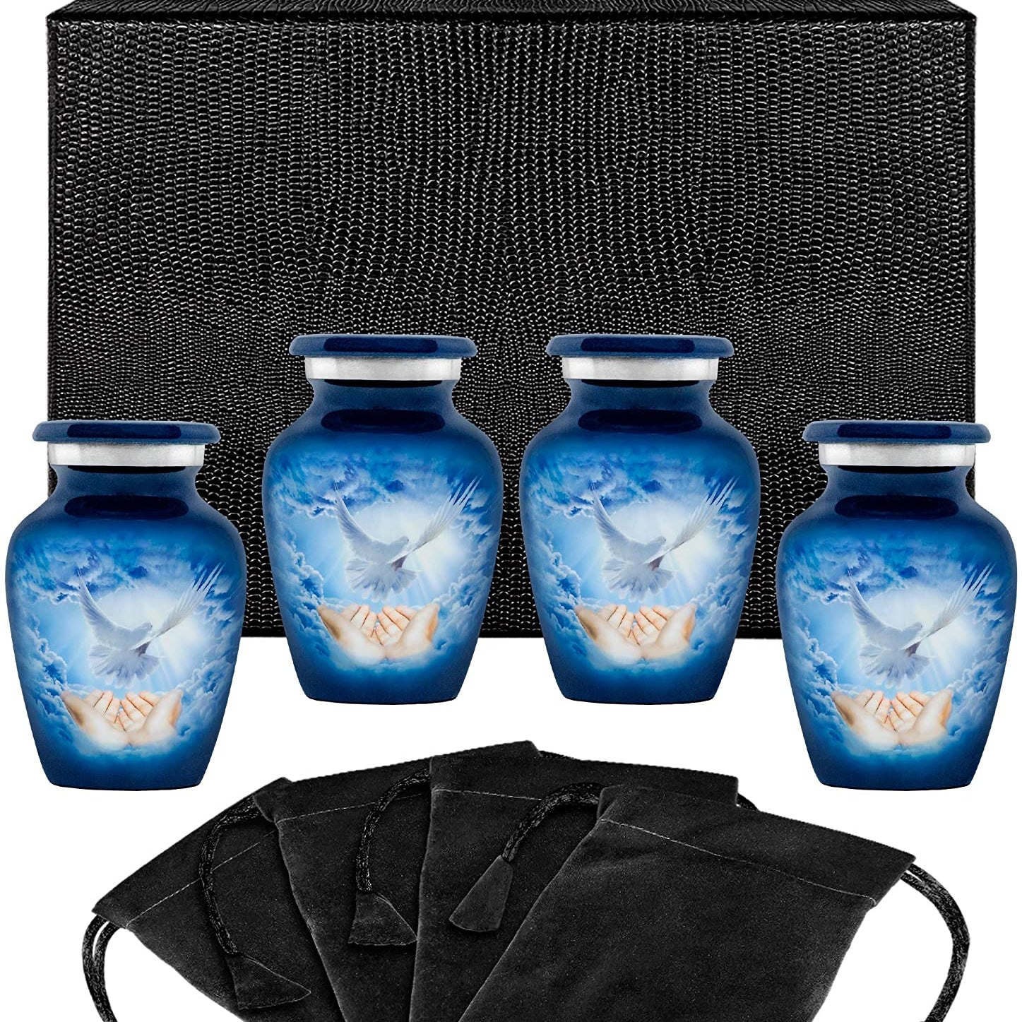 Peaceful Dove Small Keepsake Urns for Human Ashes - Set of 4 - w Case