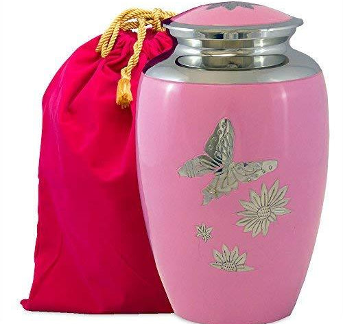 Pink Butterfly Lovely Adult Cremation Urn for Human Ashes - w Velvet Bag