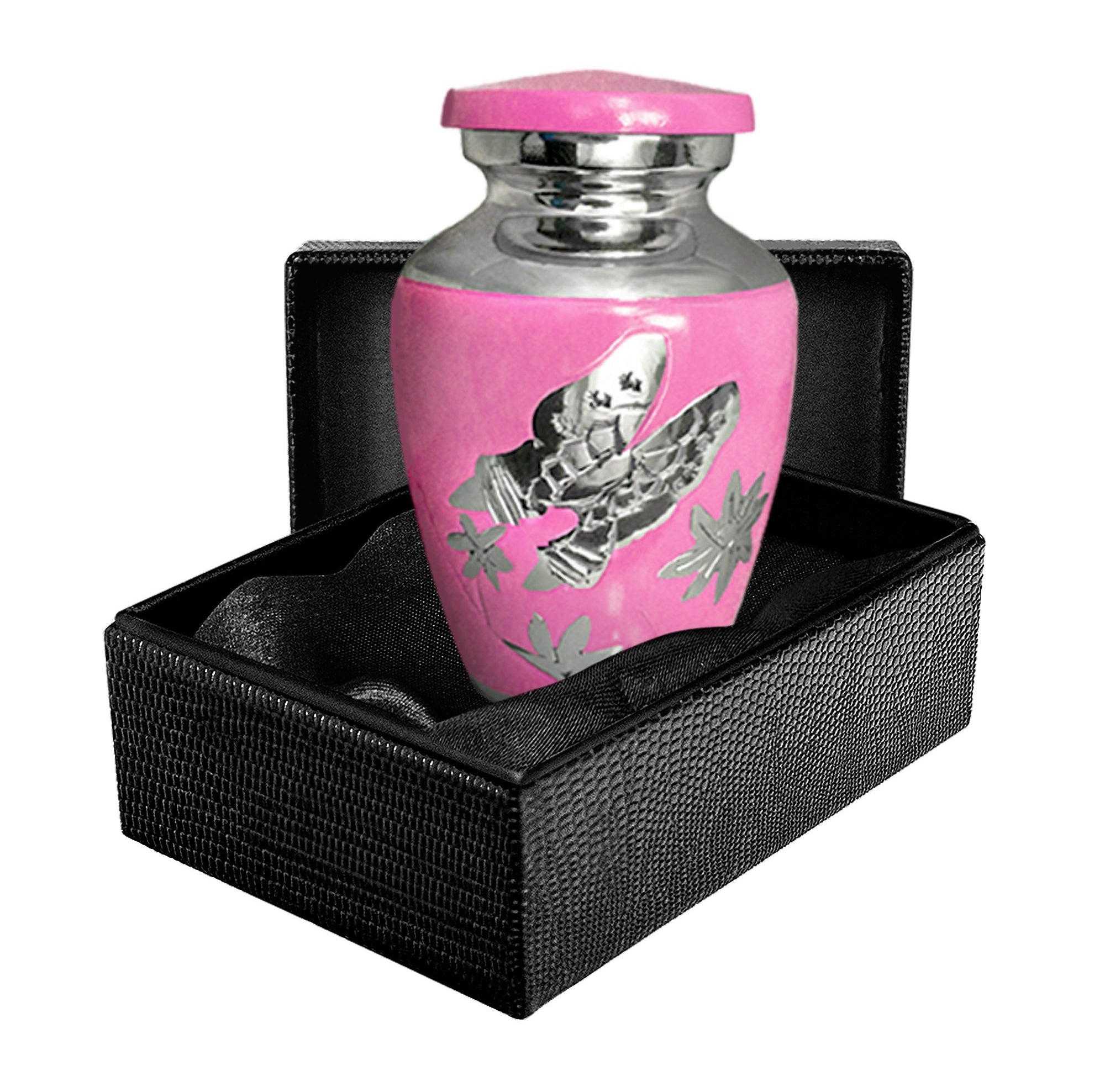 Pink Butterfly Lovely Small Keepsake Urn for Human Ashes - Qnty 1 - w Case