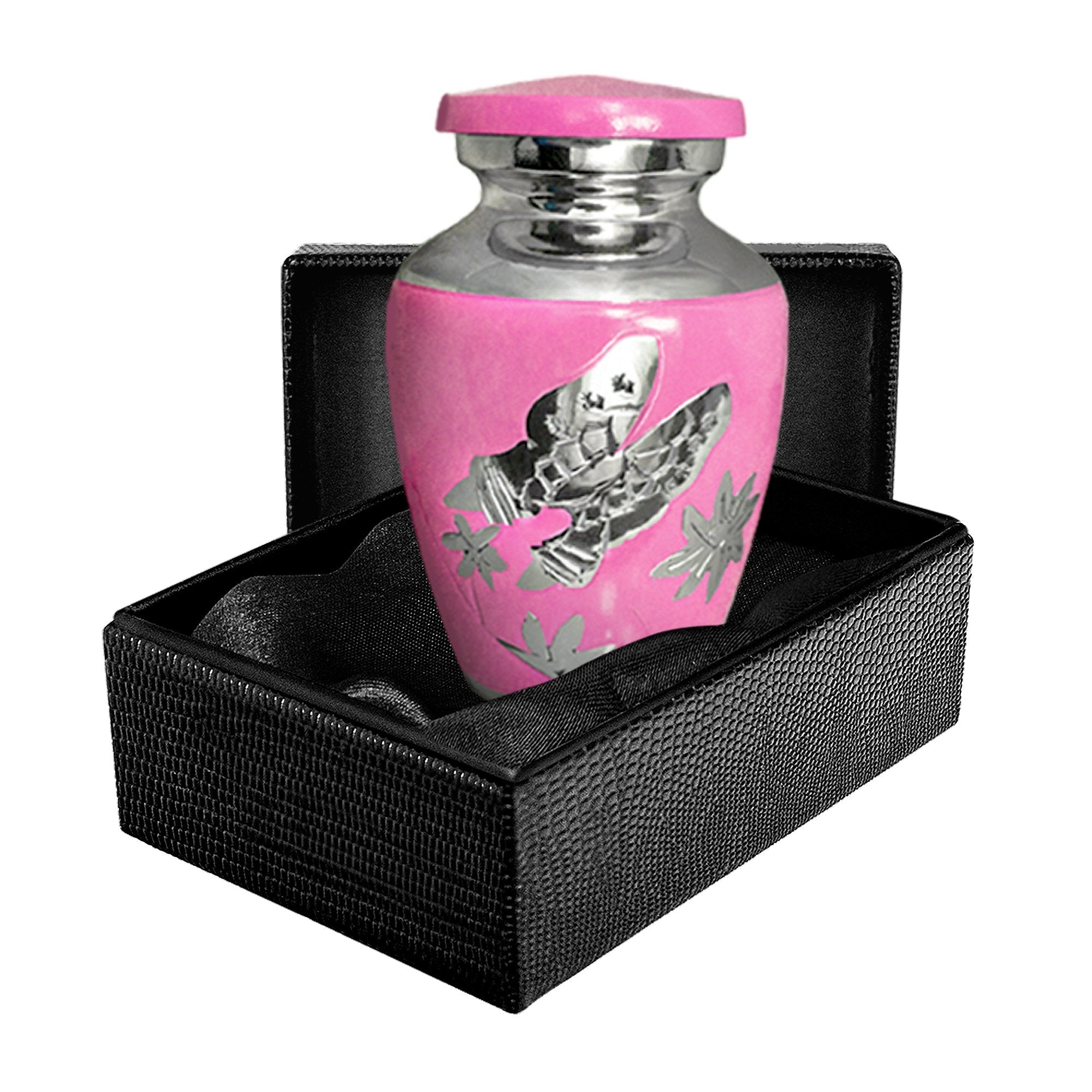 Pink Butterfly Lovely Small Keepsake Urn for Human Ashes - Qnty 1 - w Case