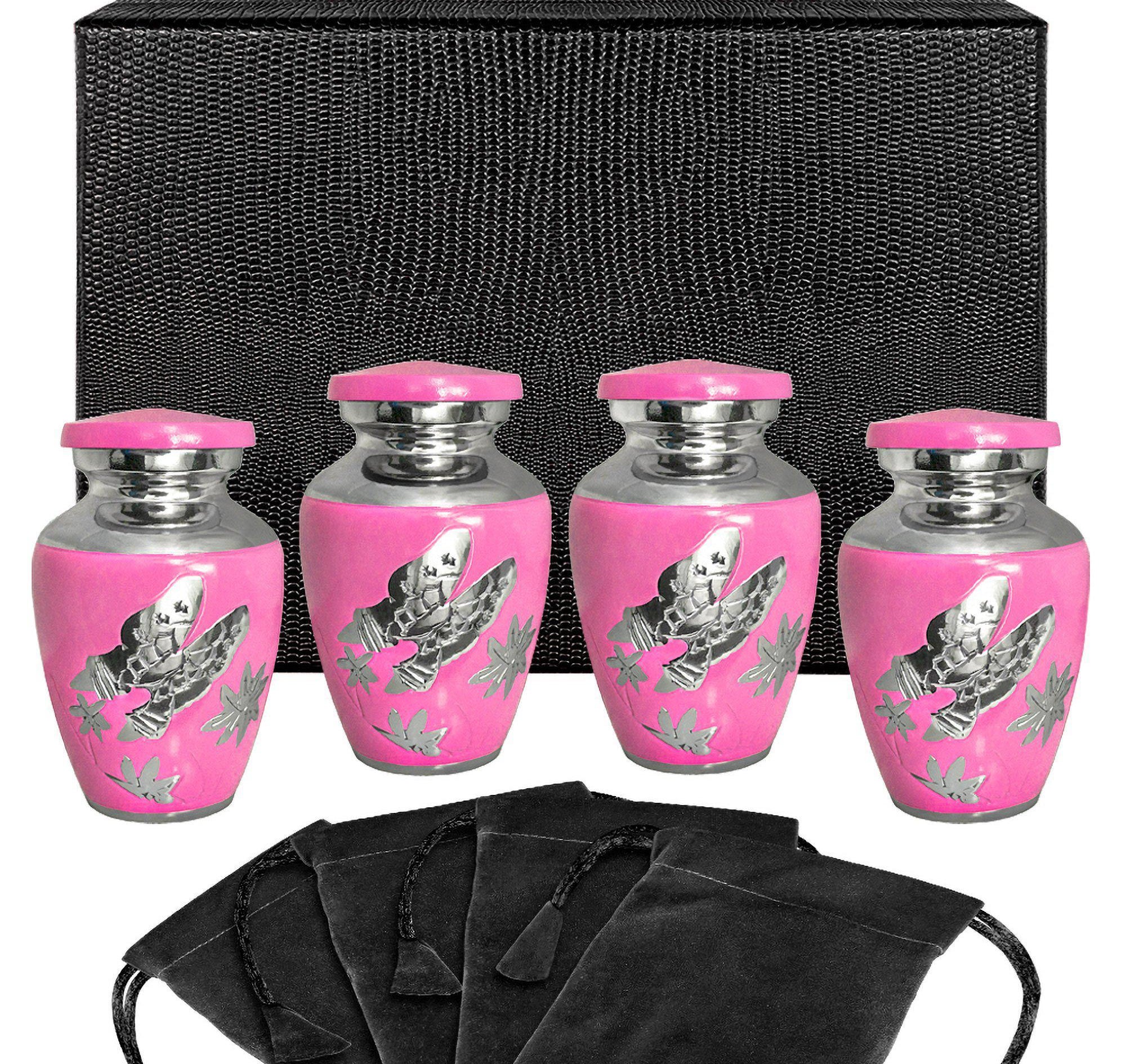 Pink Butterfly Lovely Small Keepsake Urn for Human Ashes -Set of 4 - w Case