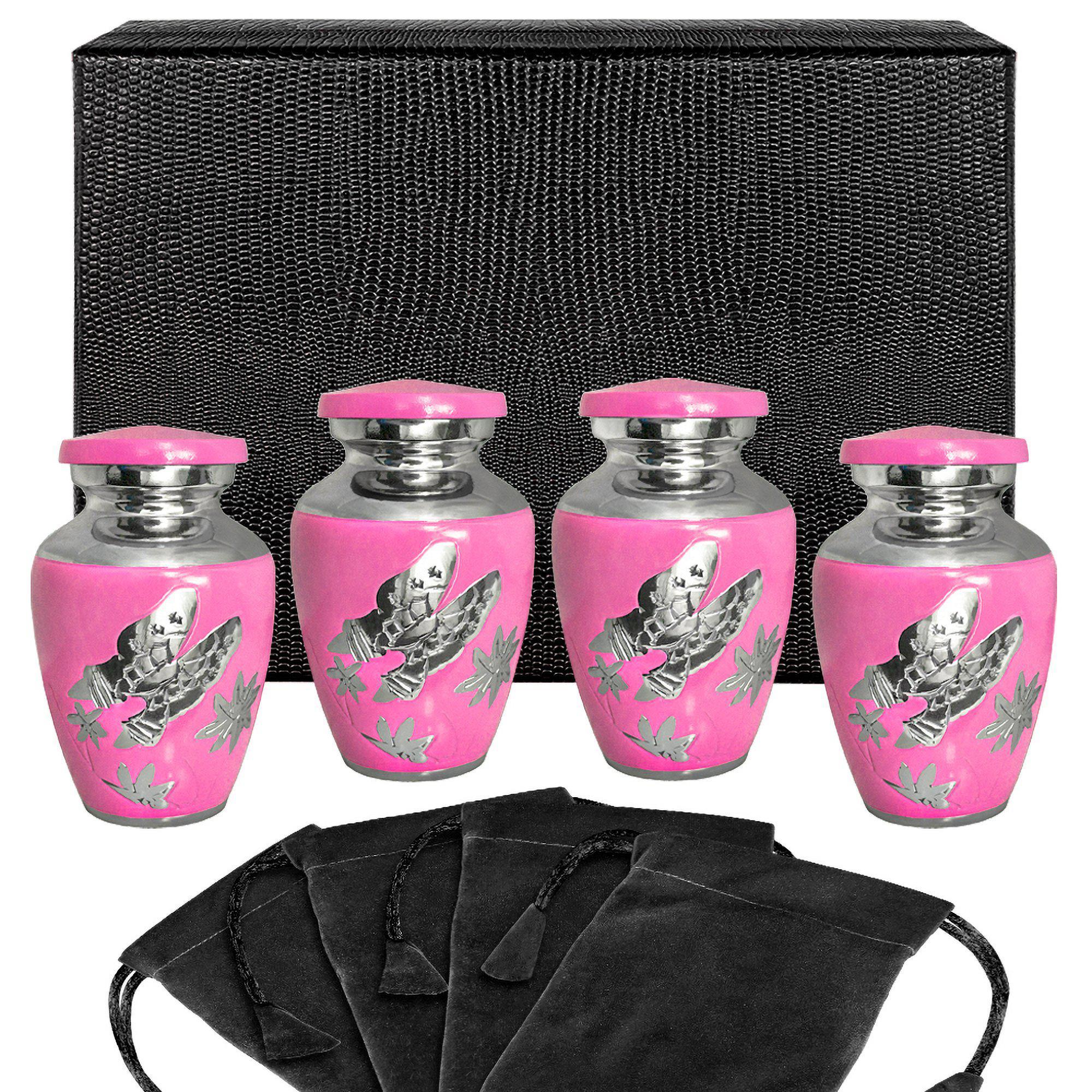 Pink Butterfly Lovely Small Keepsake Urn for Human Ashes -Set of 4 - w Case