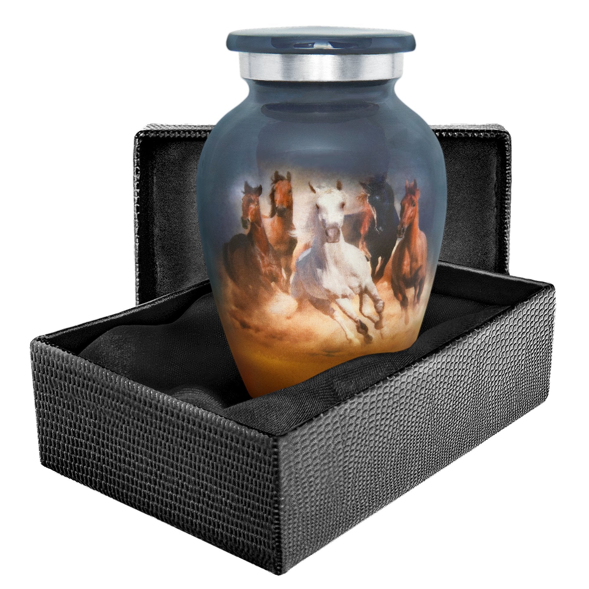 Running Free Horses Small Keepsake Urns for Human Ashes - Qnty 1 - w Case