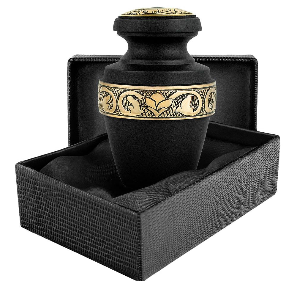 Serenity Black Beautiful Small Keepsake Urn for Human Ashes - Qnty 1 - w Case
