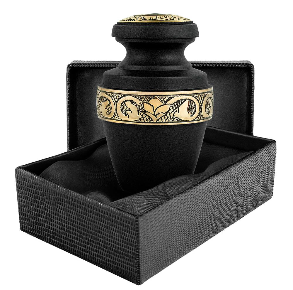 Serenity Black Beautiful Small Keepsake Urn for Human Ashes - Qnty 1 - w Case