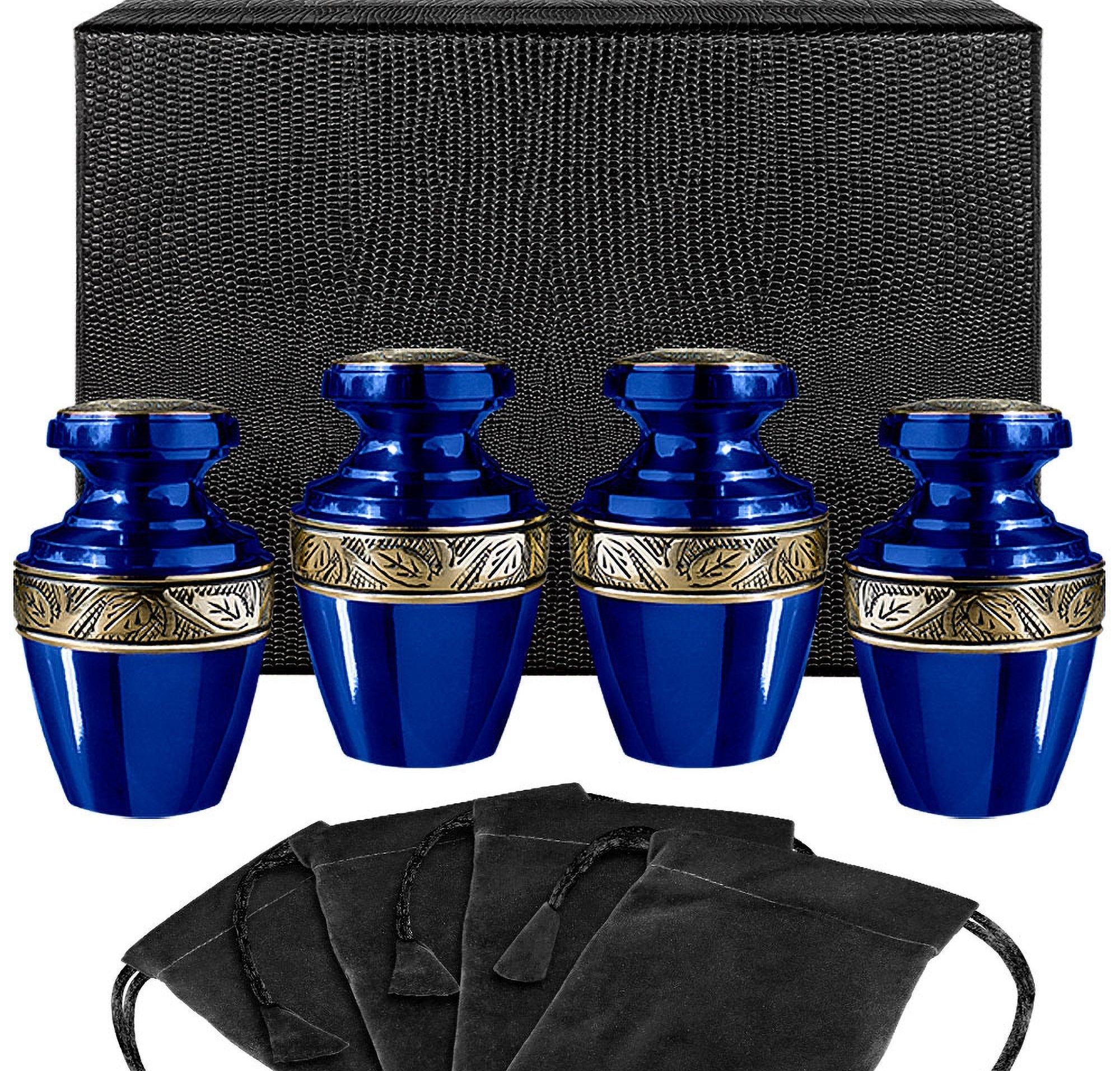 Serenity Blue Beautiful Small Keepsake Urn for Human Ashes - Set of 4 - w Case
