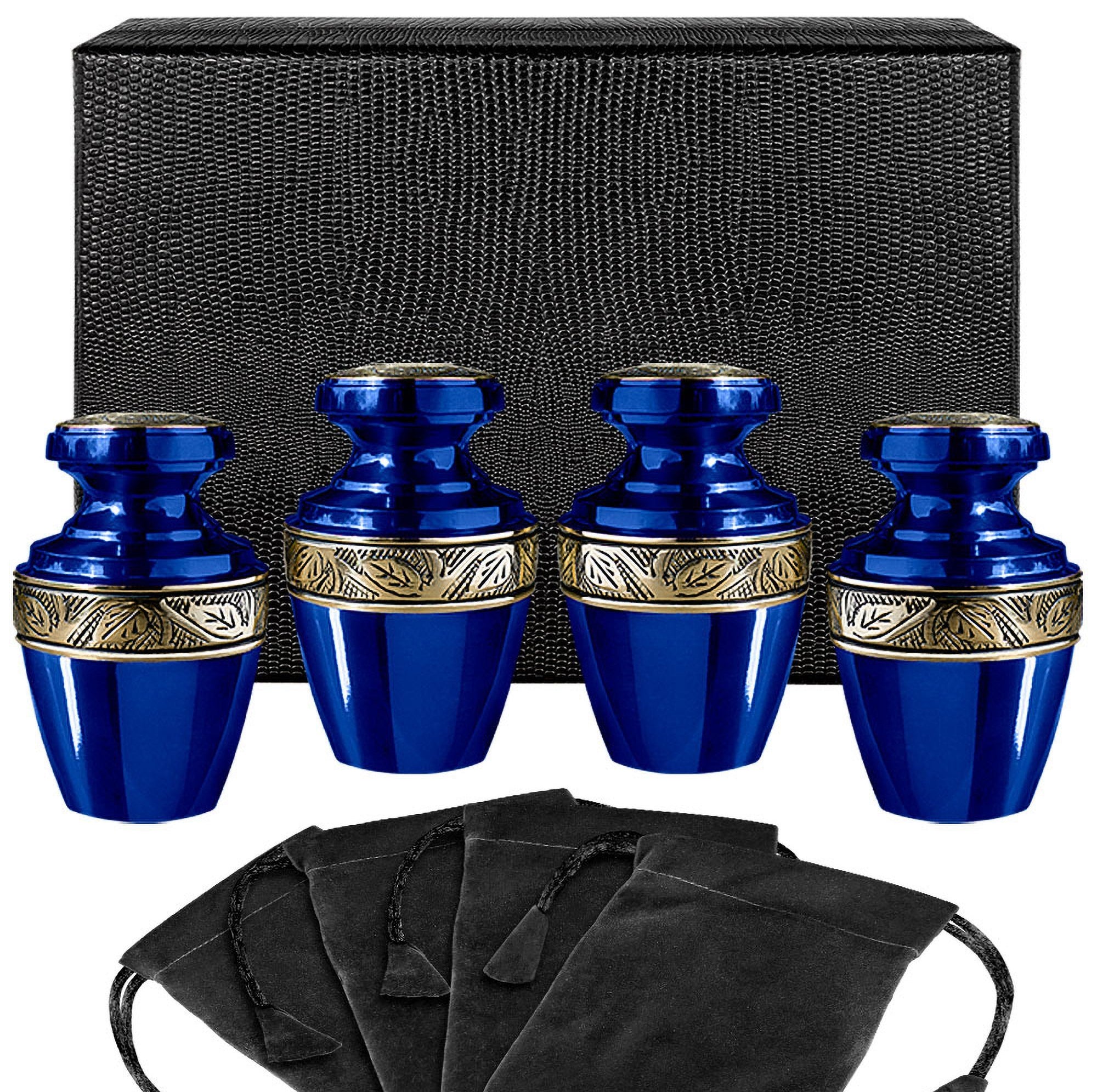 Serenity Blue Beautiful Small Keepsake Urn for Human Ashes - Set of 4 - w Case