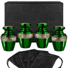 Serenity Green Beautiful Small Keepsake Urn for Human Ashes - Set of 4 - w Case