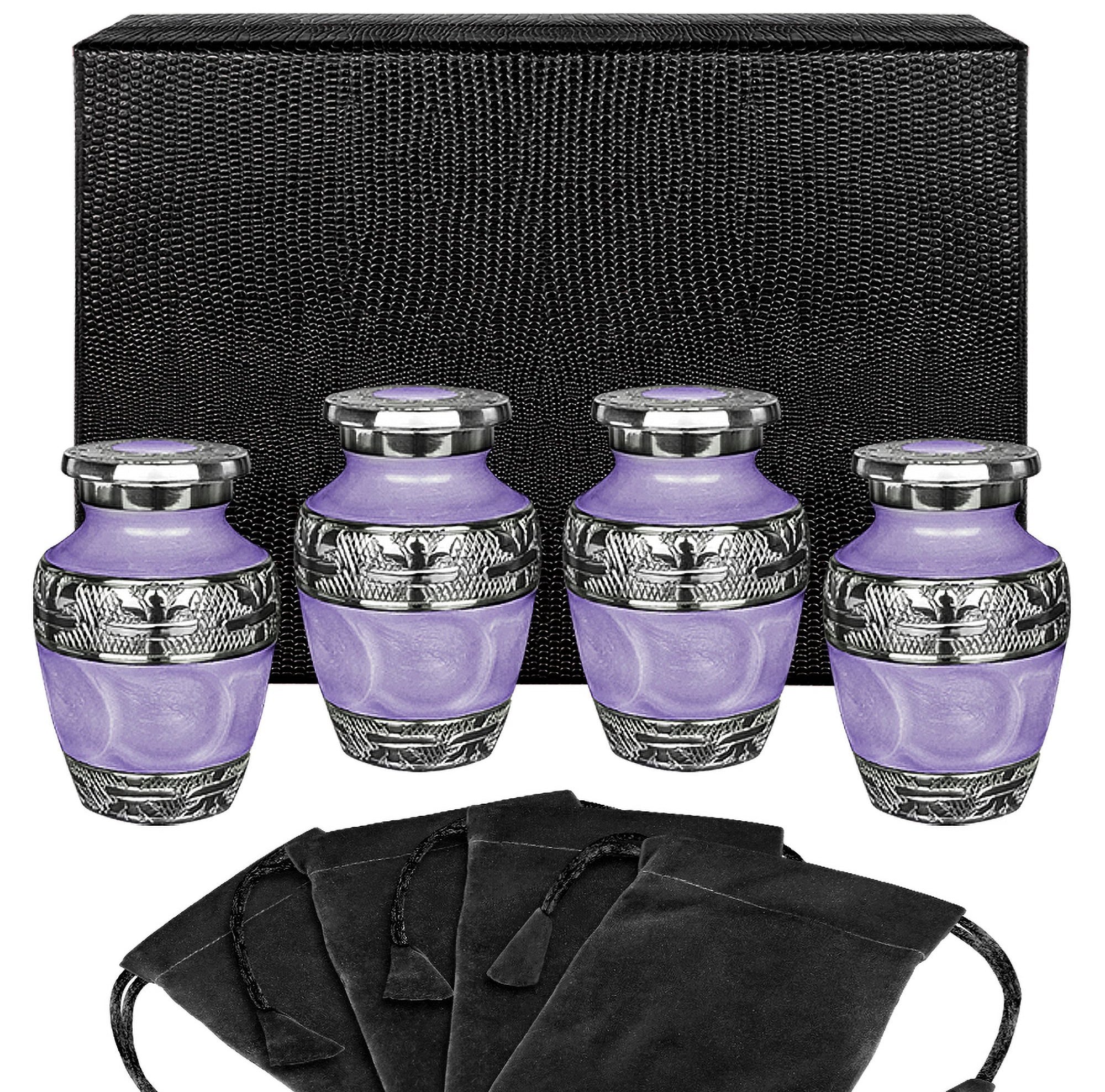 Silver Linings Lavender Small Keepsake Urn for Human Ashes - Set of 4 - w Case
