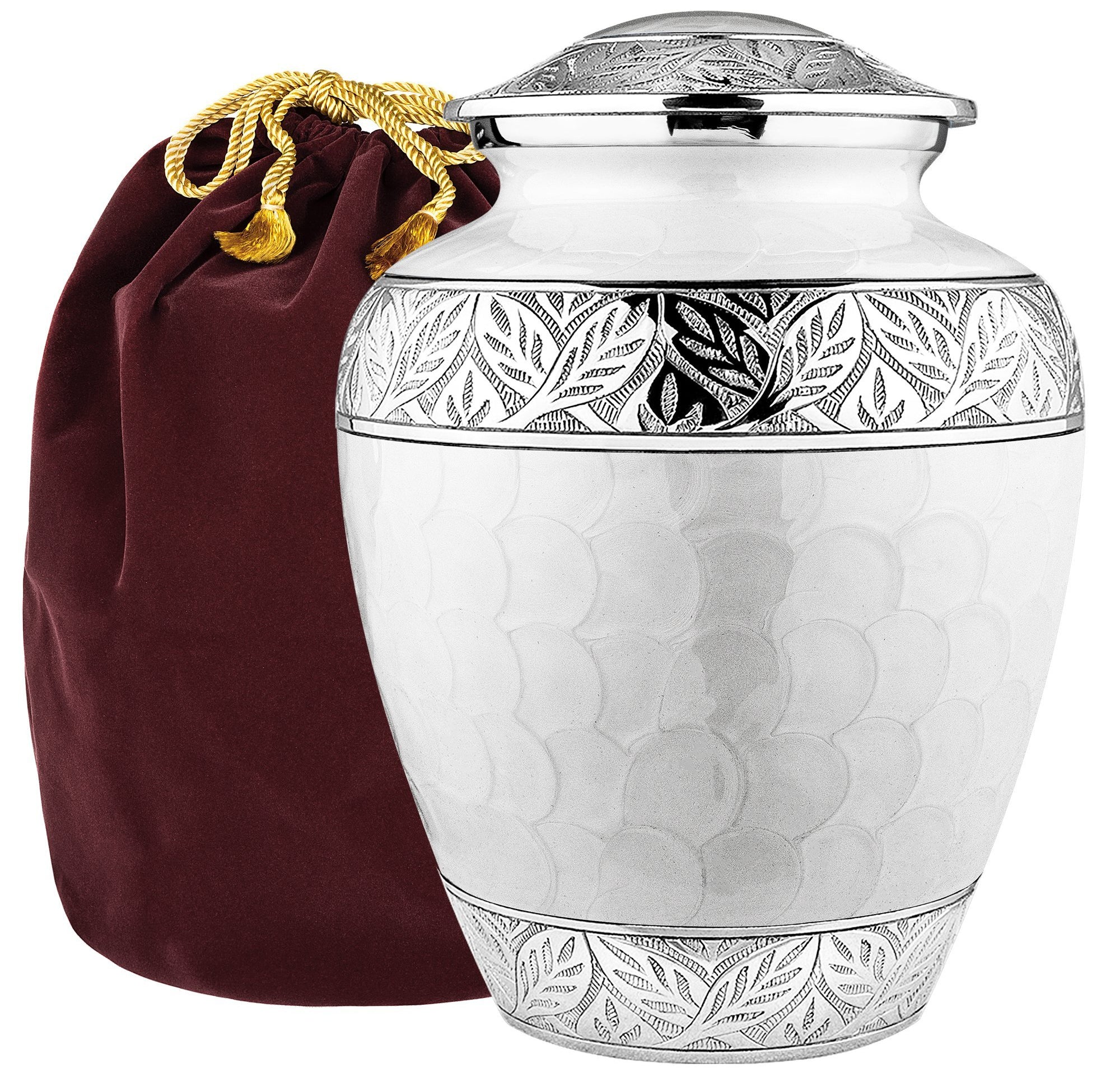 Silver Linings White Adult Urn for Human Ashes- With Velvet Bag