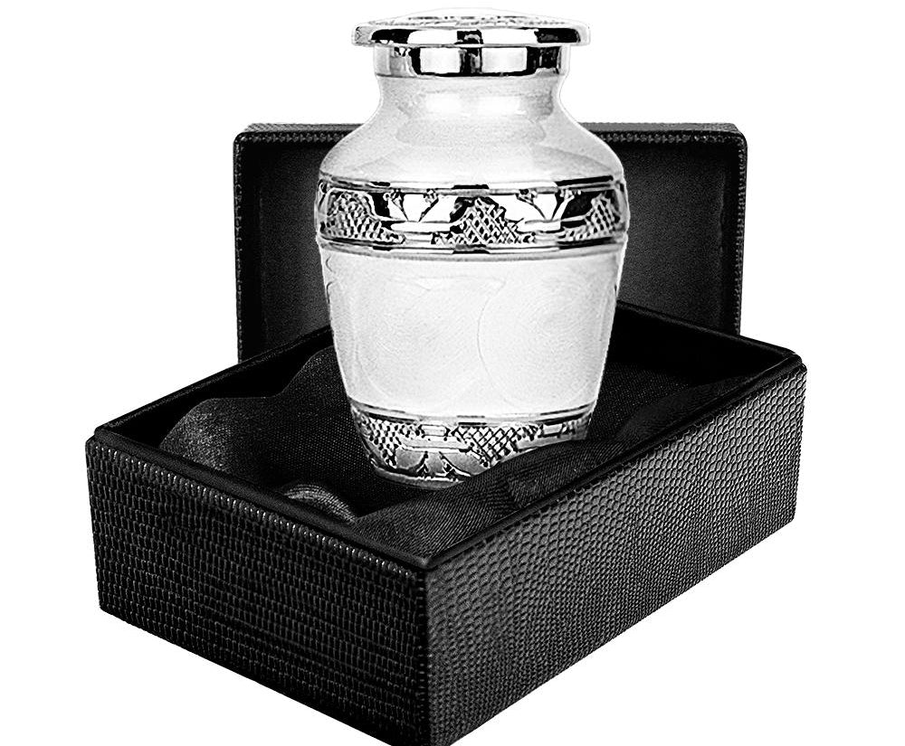 Silver Linings White Small Keepsake Urn for Human Ashes - Qnty 1 - With Case