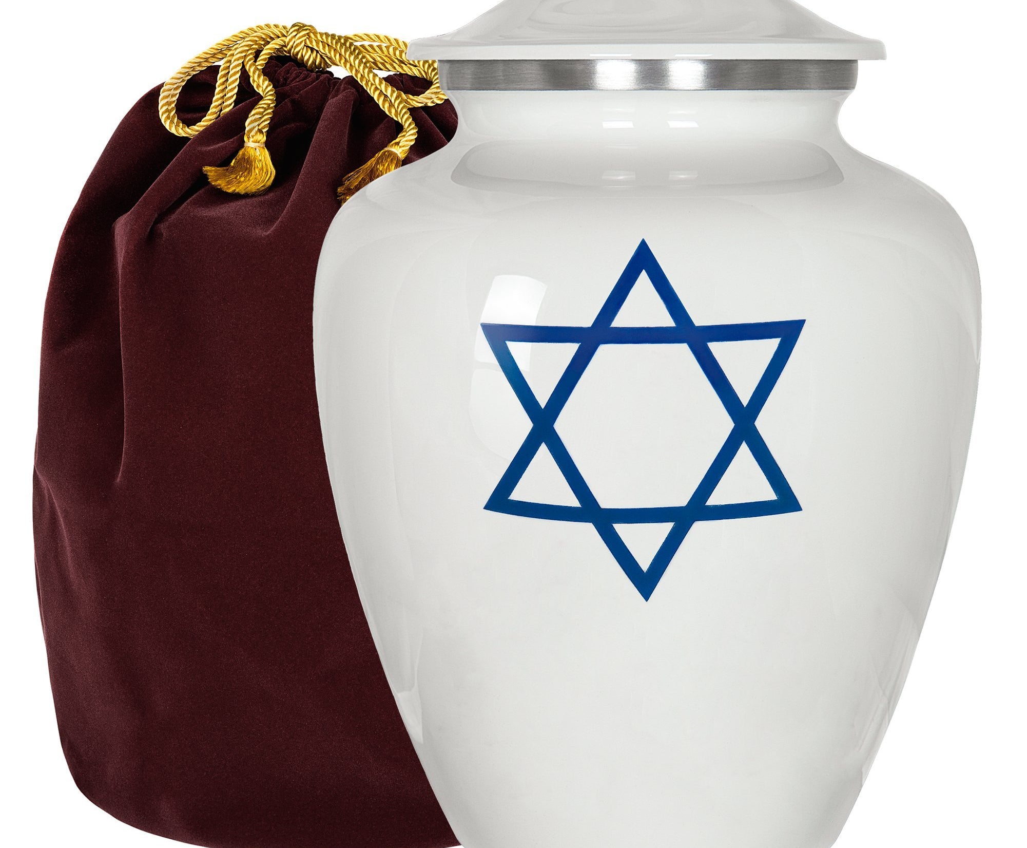 Star of David Jewish Urn for Human Ashes - with Velvet Bag