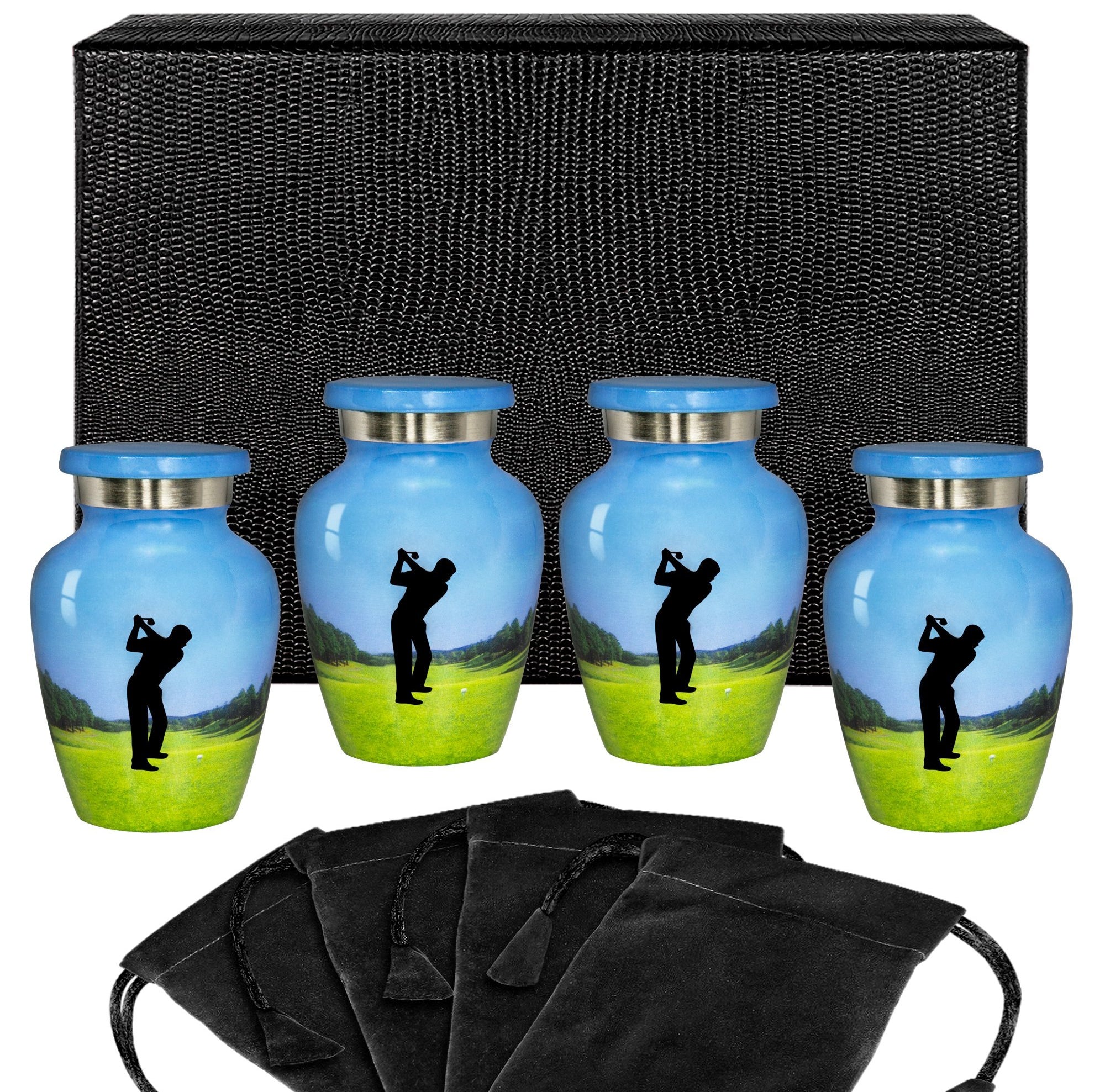 The 19th Hole Mens Golf Small Keepsake Urns for Human Ashes - Set of 4 - w Case