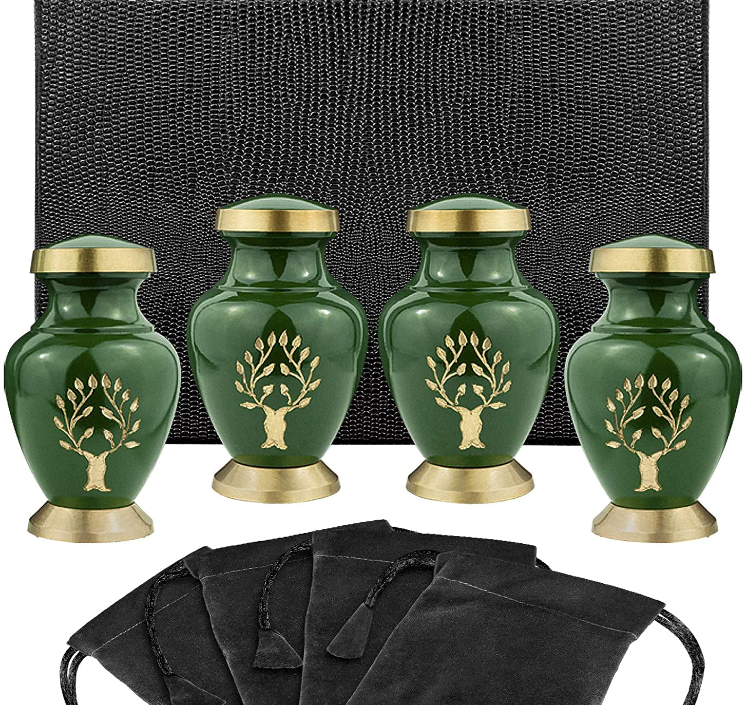 Tree of Life Classy Small Keepsake Urns for Human Ashes - Set of 4 - with Case