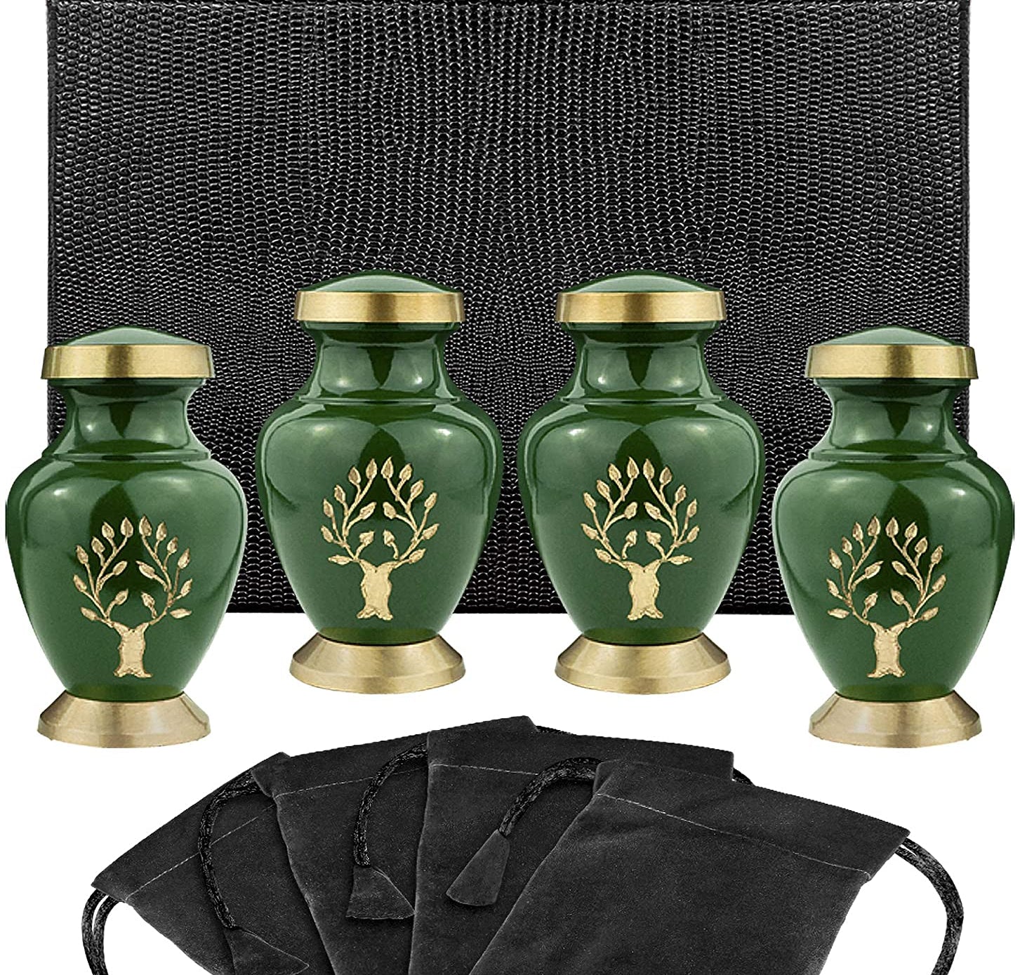 Tree of Life Classy Small Keepsake Urns for Human Ashes - Set of 4 - with Case