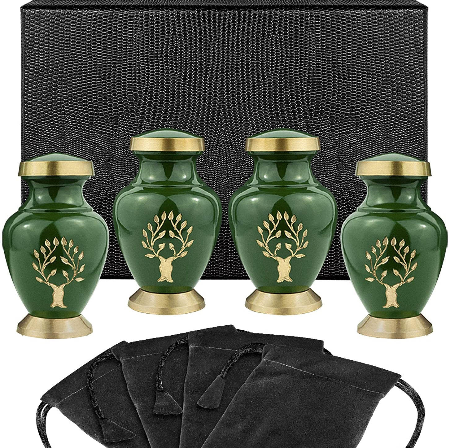 Tree of Life Classy Small Keepsake Urns for Human Ashes - Set of 4 - with Case