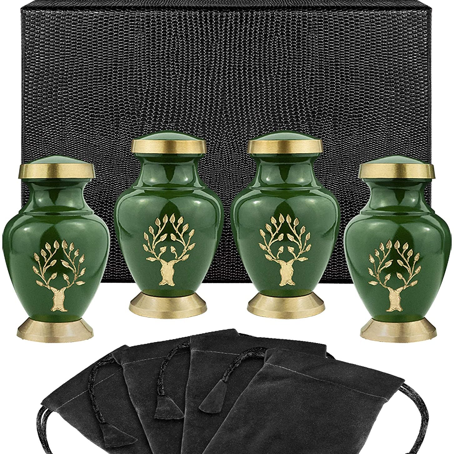 Tree of Life Classy Small Keepsake Urns for Human Ashes - Set of 4 - with Case