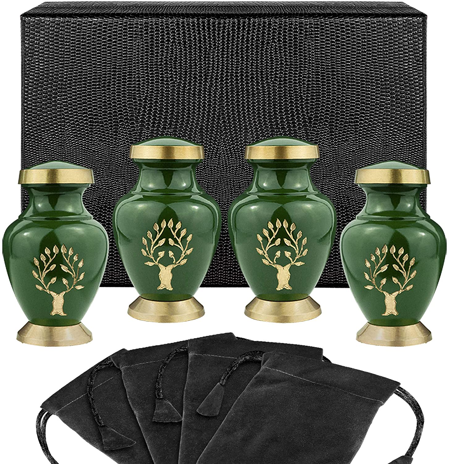 Tree of Life Classy Small Keepsake Urns for Human Ashes - Set of 4 - with Case