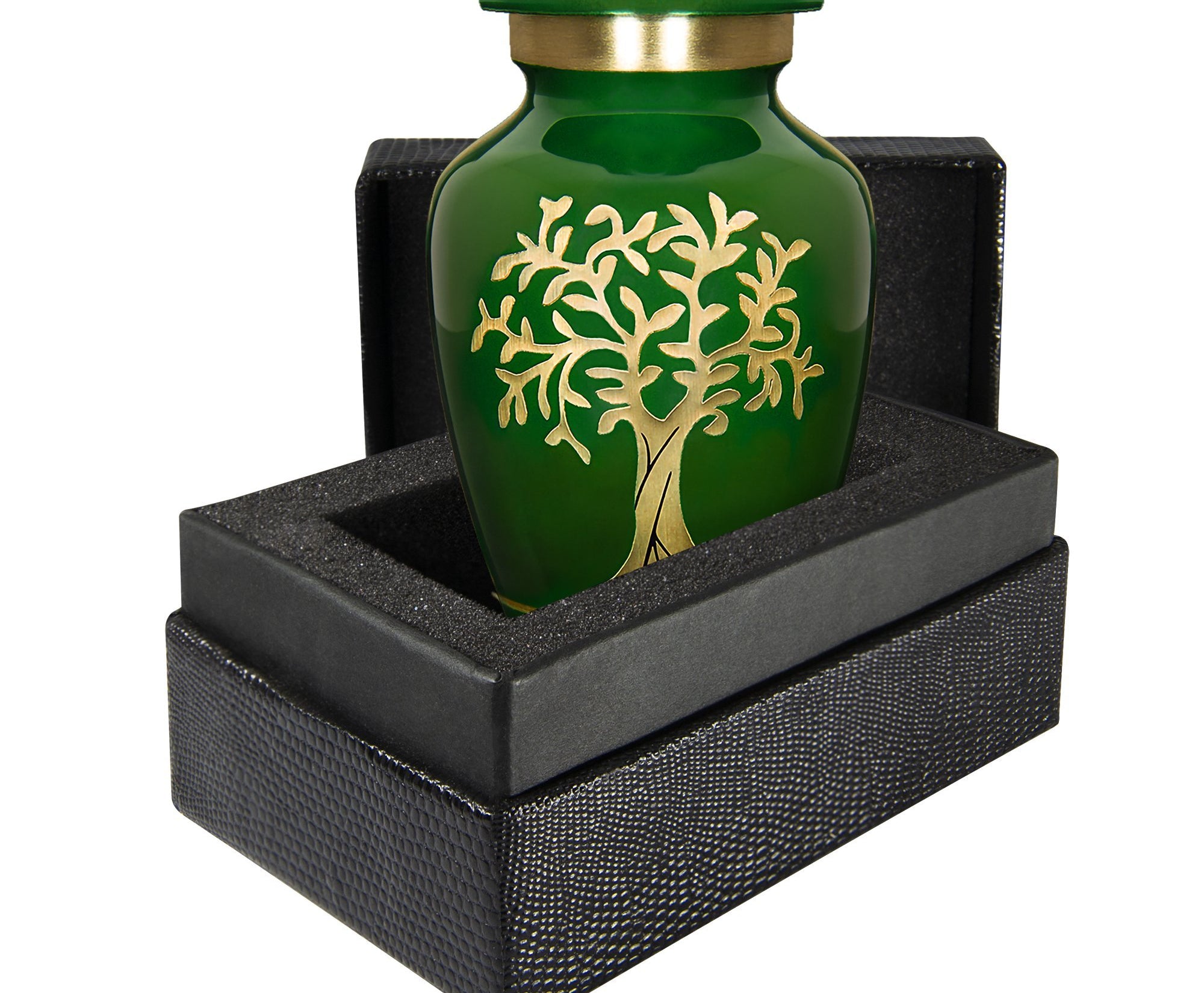 Tree of Life Green Small Keepsake Urn for Human Ashes Modern Style - Qnty 1- with Case