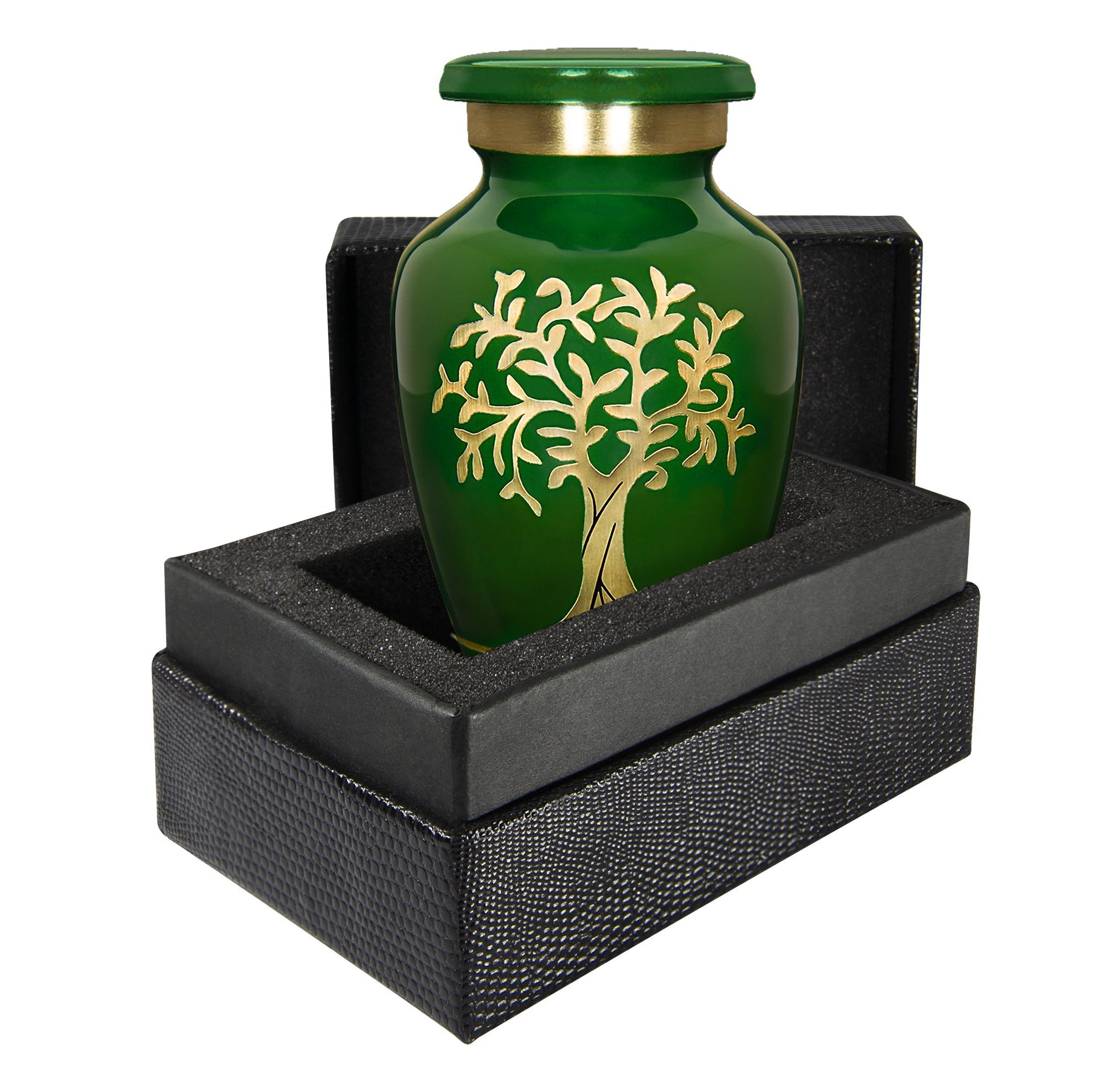 Tree of Life Green Small Keepsake Urn for Human Ashes Modern Style - Qnty 1- with Case