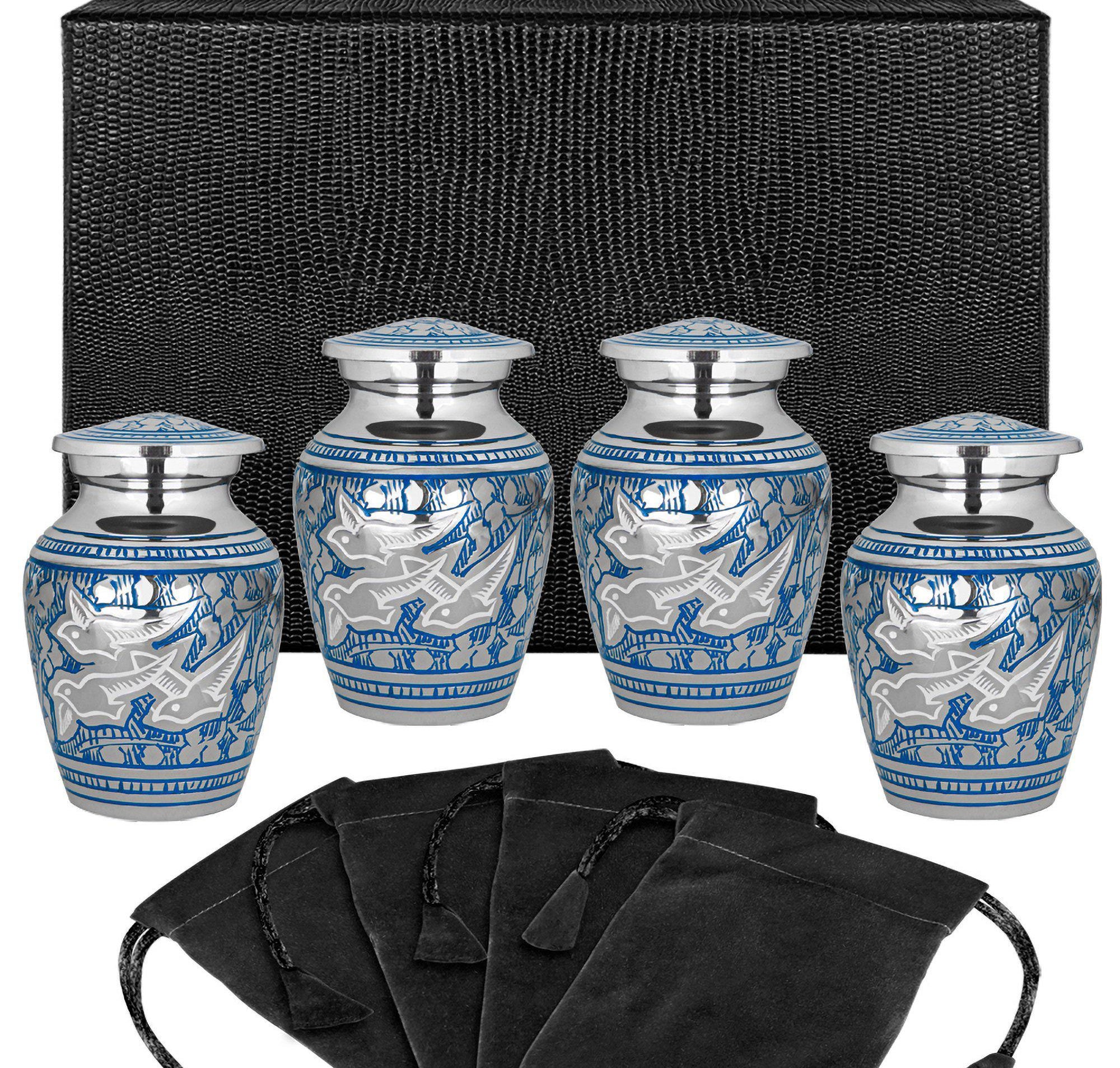 Wings of Love Elegant Small Keepsake Urn for Human Ashes - Set of 4 -w Case