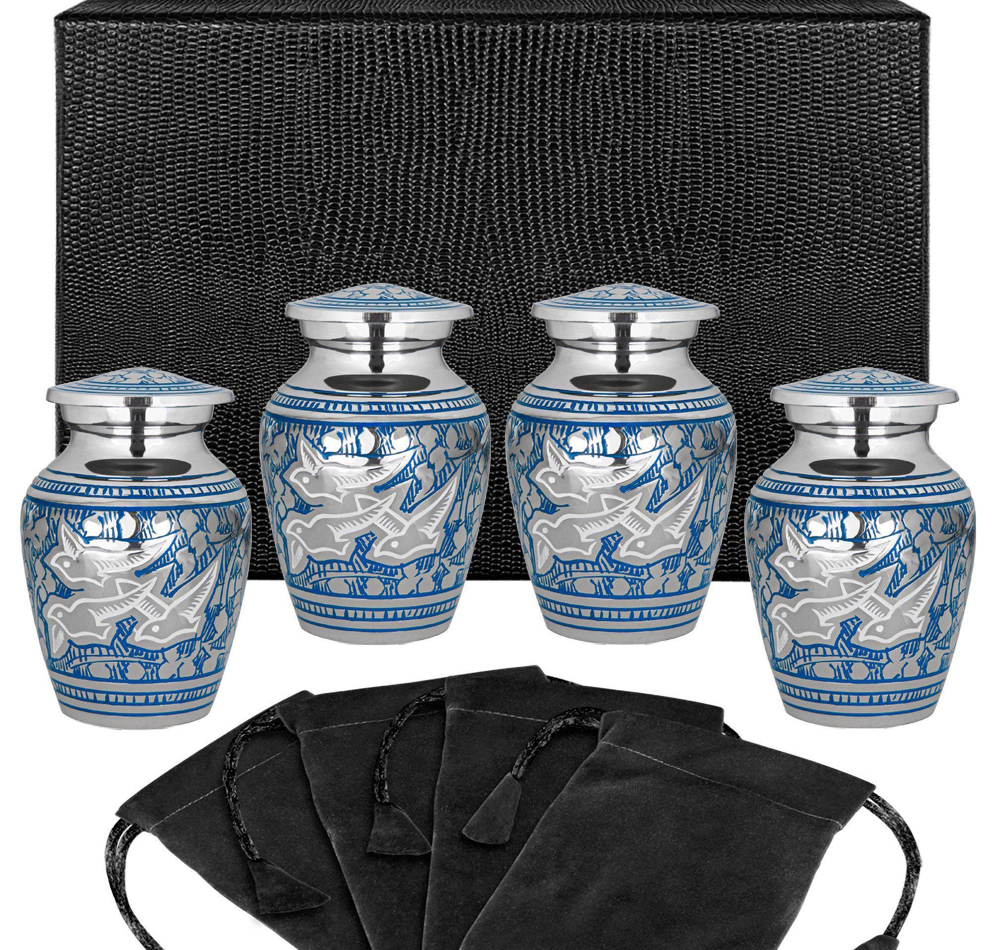 Wings of Love Elegant Small Keepsake Urn for Human Ashes - Set of 4 -w Case