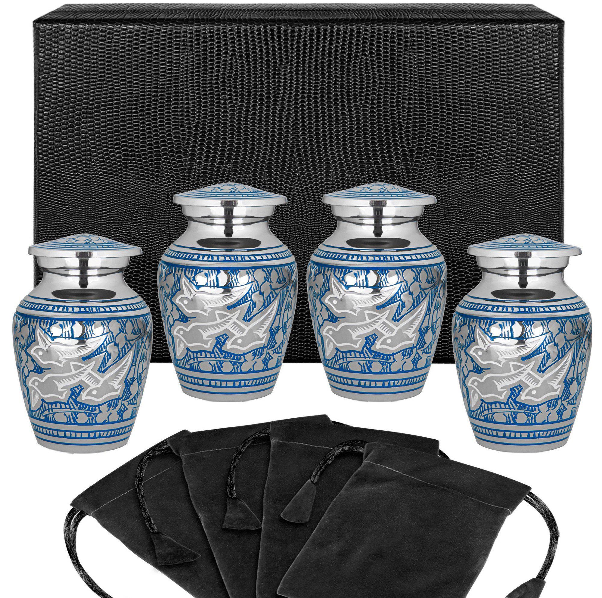 Wings of Love Elegant Small Keepsake Urn for Human Ashes - Set of 4 -w Case
