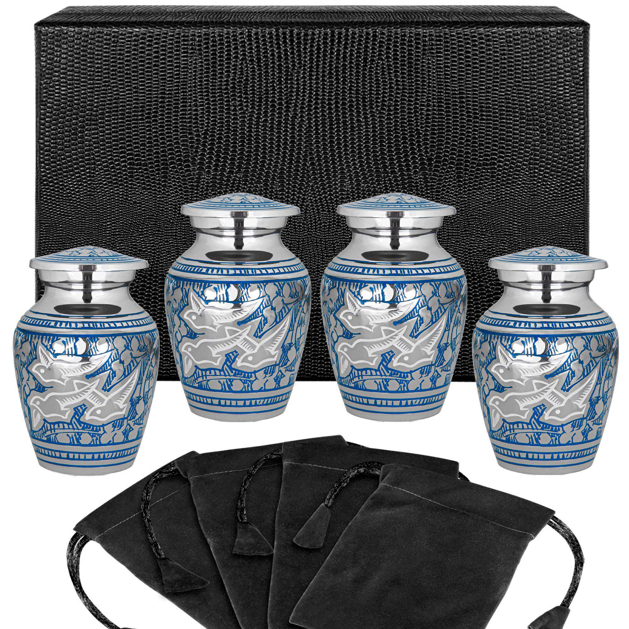 Wings of Love Elegant Small Keepsake Urn for Human Ashes - Set of 4 -w Case