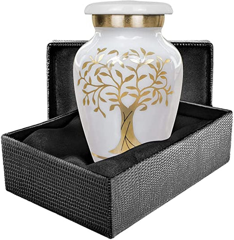 Tree of Life White Small Keepsake Urn for Human Ashes