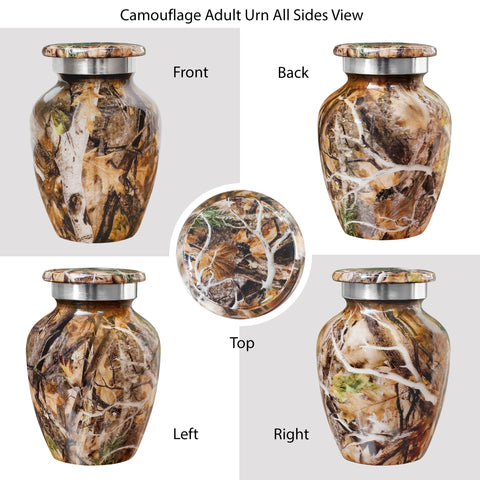 Brown Camouflage Keepsake Urns for Human Ashes - Set of 4
