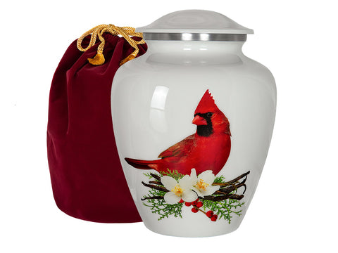 Red Cardinal Adult Large Cremation Urn for Human Ashes