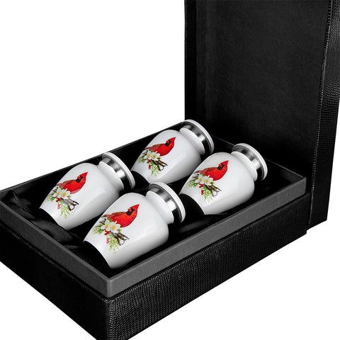 Red Cardinal Small Keepsake Urn for Human Ashes - Set of 4