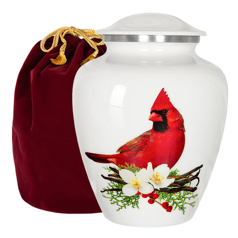 Red Cardinal Adult Large Cremation Urn for Human Ashes