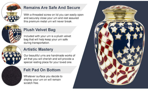 Classic Patriotic Flag Adult Cremation Urn for Human Ashes