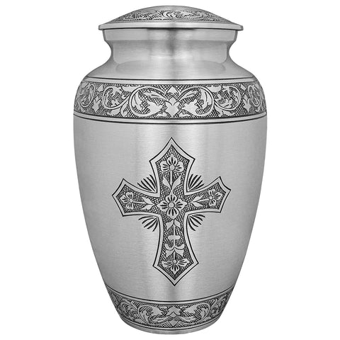 Pewter Cross Adult Cremation Urn for Human Ashes