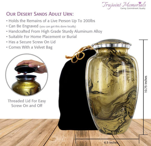 Gold and Black Adult Cremation Urn for Human Ashes