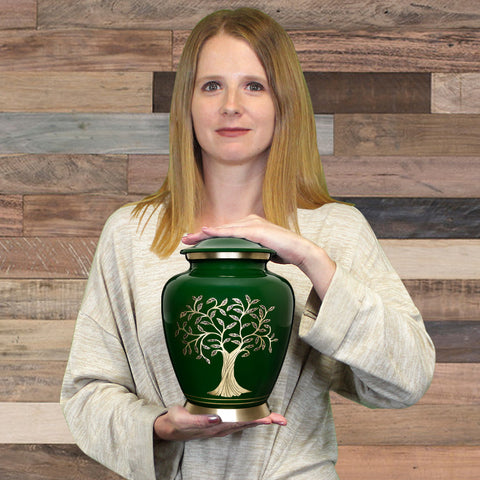 Modern Tree of Life Green Large Cremation Urn for Human Ashes