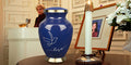 Modern Love Dark Blue Large Adult Cremation Urn for Human Ashes