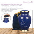 Modern Love Dark Blue Large Adult Cremation Urn for Human Ashes