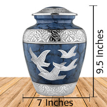 Dark Blue Wings of Love Large Cremation Urn for Human Ashes