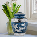 Dark Blue Wings of Love Large Cremation Urn for Human Ashes