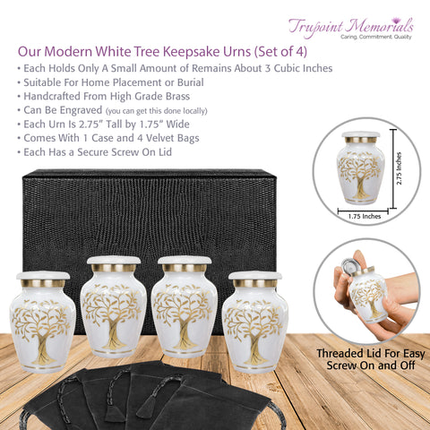 Tree of Life White Small Keepsake Urns for Human Ashes - Set of 4